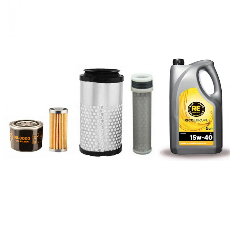 Kubota K008 Mini Digger Filter Service Kit - Air Oil Fuel Filters 5L Eng Oil